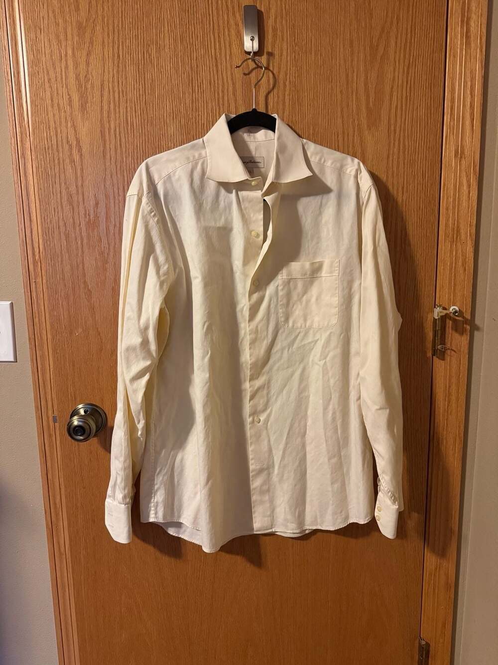 Tommy Bahama Men's 100% Cotton Textured Cream Long Sleeve Button Down Shirt 15.5